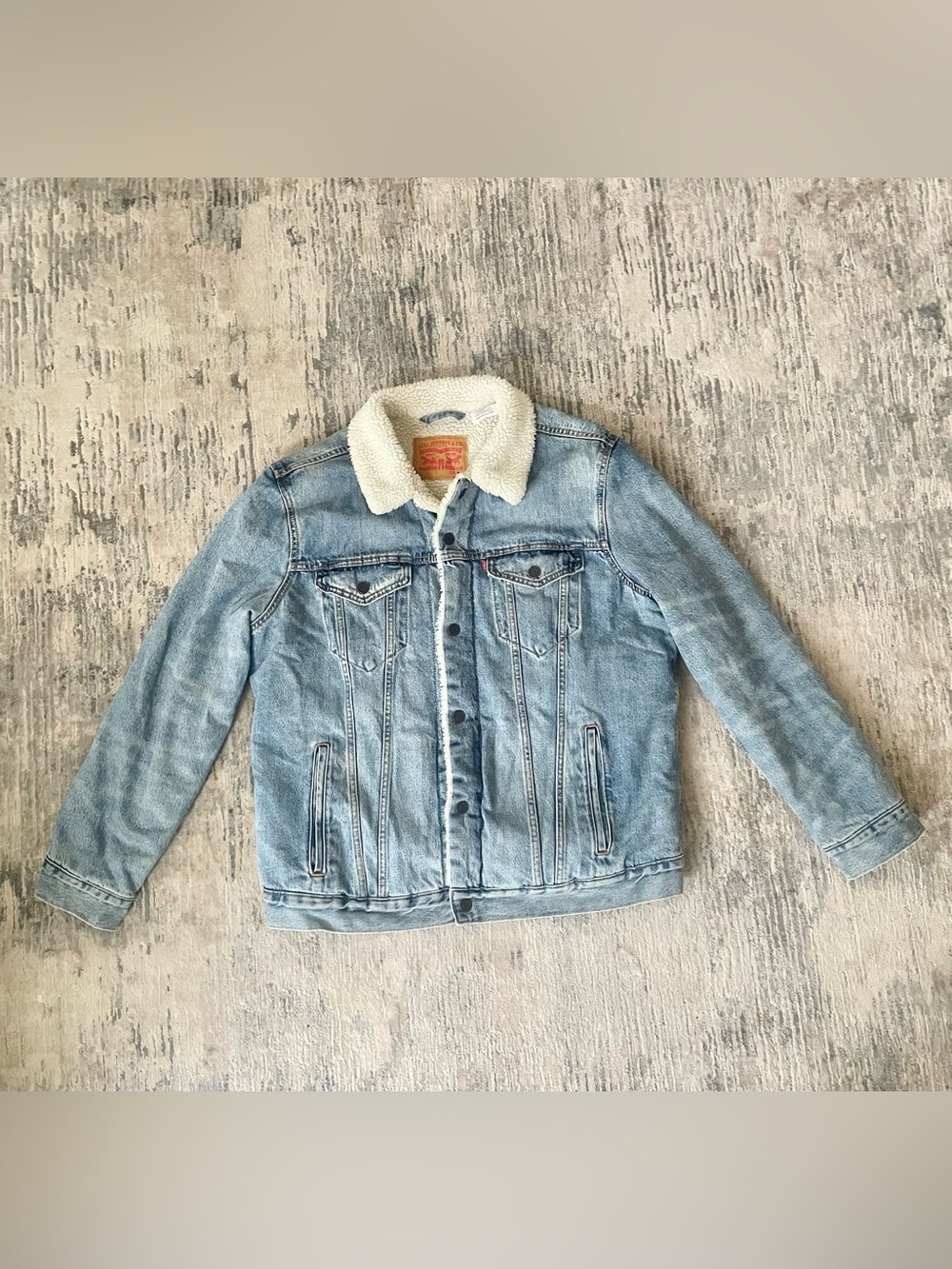 Levis Denim Men’s Jacket Adult X Large Blue Sherpa Lined Trucker Red Tab - EUC